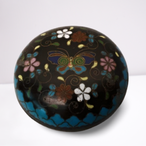 Cloisonné Enamel Round Lidded Trinket Box Floral Pattern