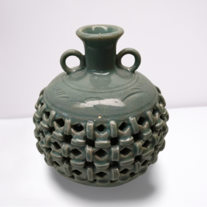 Vintage Celadon Reticulated Vase with Double Wall