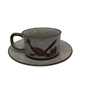 Vintage Otagiri Japan Stoneware - Mid-century Roadrunner Cactus Mug with Plate