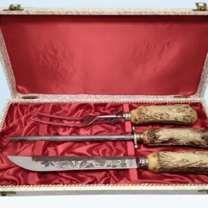 Vintage Anton Wingen Jr. Solingen 3 Pc Carving Set Germany Antler Handles