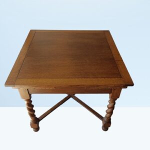 Antique Oak Draw-Leaf Table with Barley Twist Legs